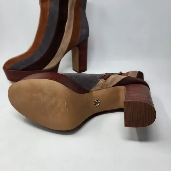 New Cecelia New York Carcie Leather Stacked Platform Boots Brown Stripes Size 11 - Picture 4 of 5